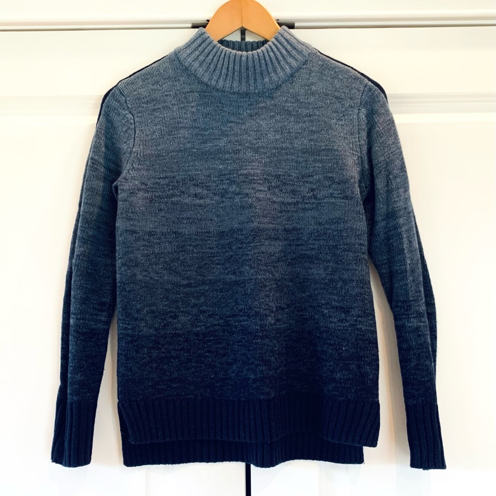 Athleta merino wool sweater ombré blue knit turtleneck sunset pullover